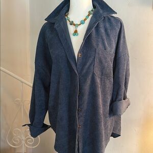 Blue Corduroy Button-Up Shirt